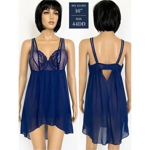 Cacique Lane Bryant 44DD Royal Blue Lace Babydoll Chemise Plus Size Lingerie